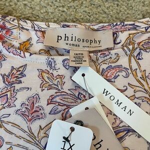 Philosophy Woman Floral Blouse in Cream, Pink & Purple 1X